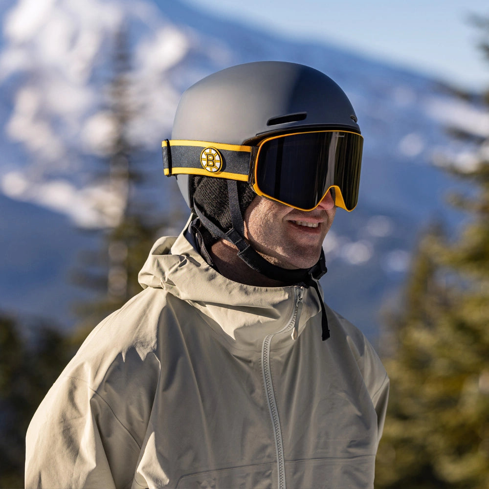 Male wearing Boston Bruins Slingshots
