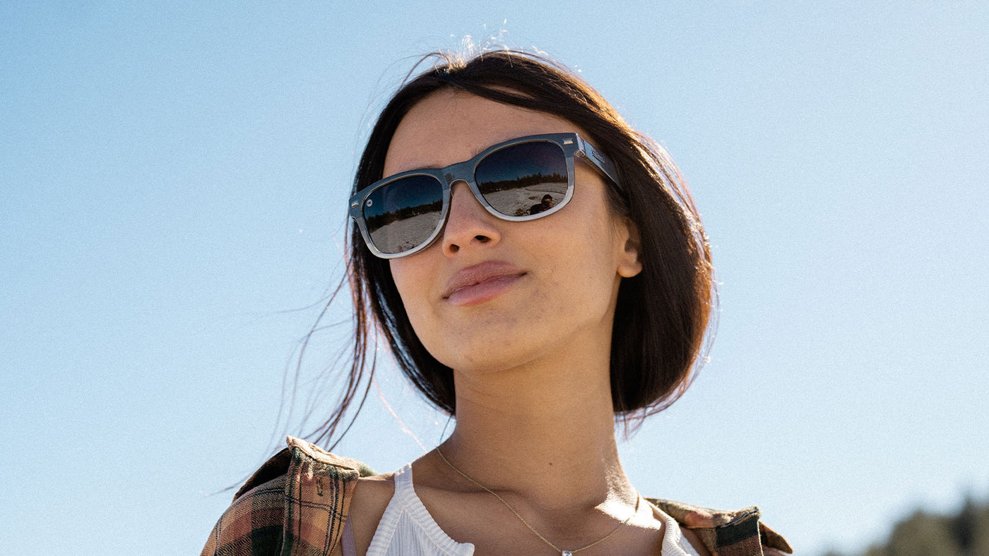 Sunglasses with Smokeset-inspired frames and polarized black smoke lenses, Model