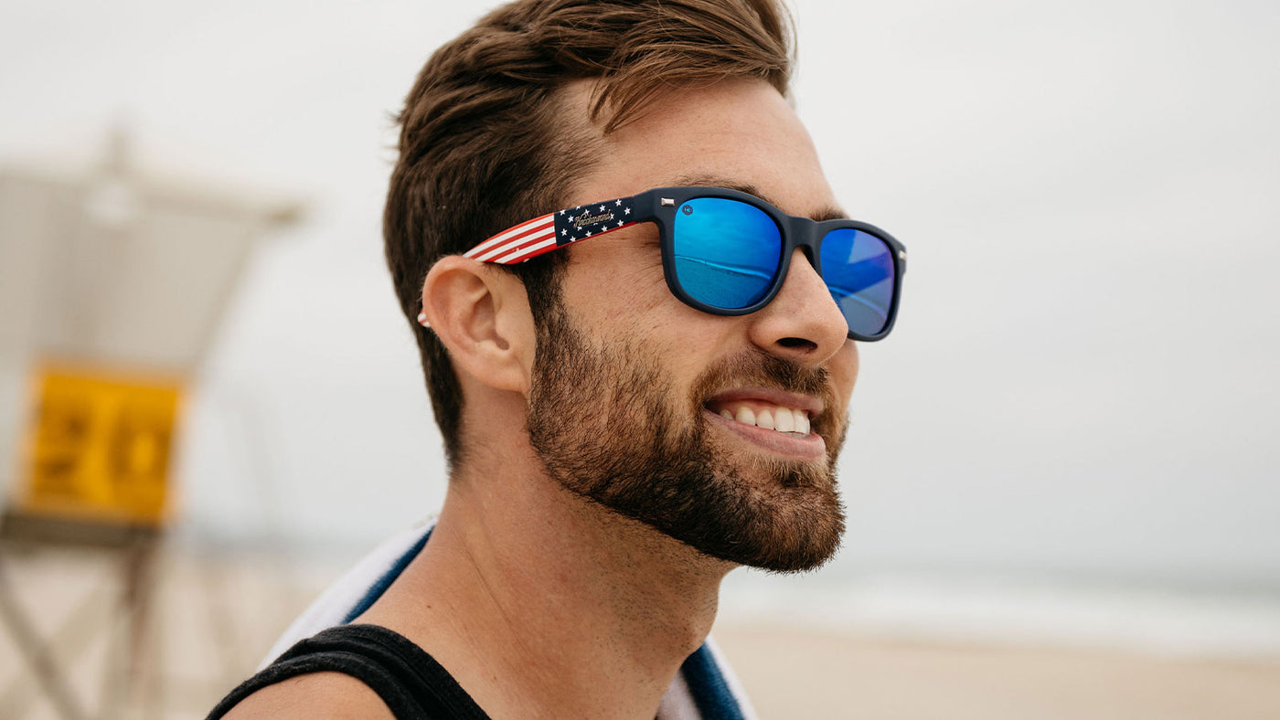 Man wearing Star Spangled Fort Knocks Sunglasses