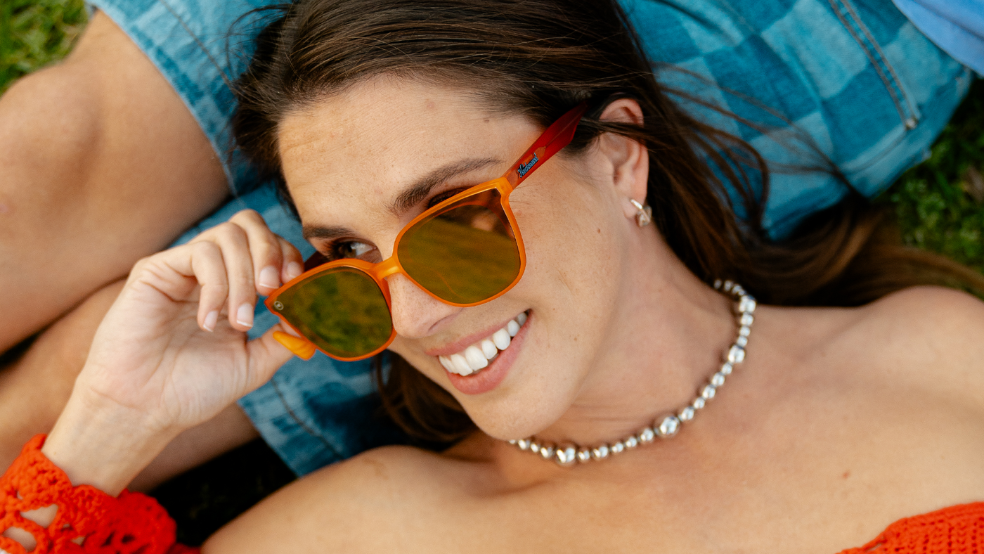 Woman wearing Sunburst Cloud Catchers sunglasses