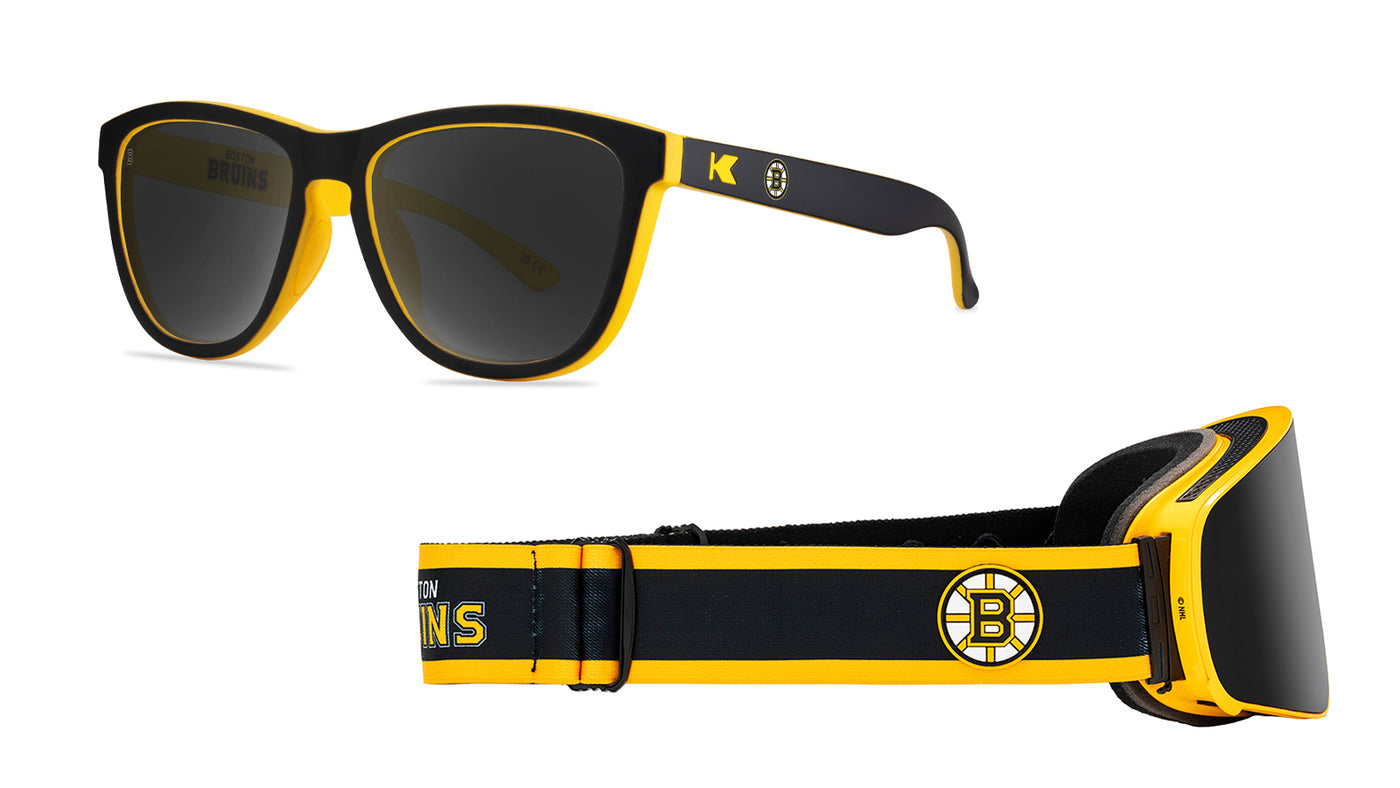 Boston Bruins Premiums Sports Sunglasses and Slingshots Snow Goggles Bundle, Threequarter