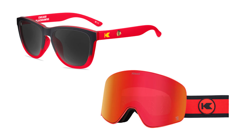 Chicago Blackhawks Premiums Sports Sunglasses and Slingshots Snow Goggles Bundle, Flyover