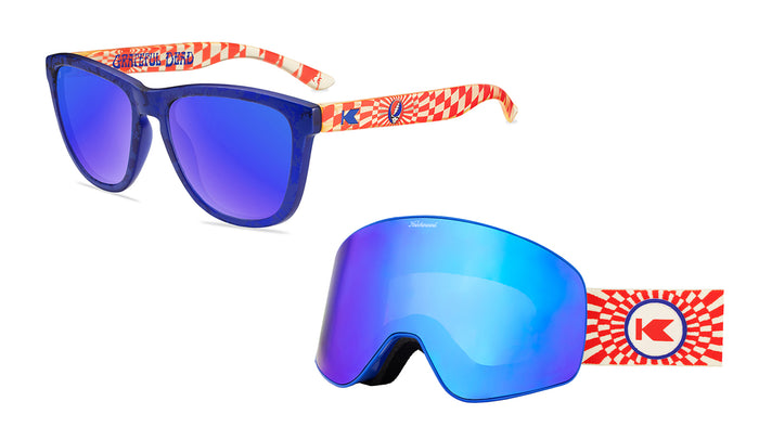 Grateful Dead Steal Your Face Premiums Sunglasses and Slingshots Snow Goggles Bundle, Flyover