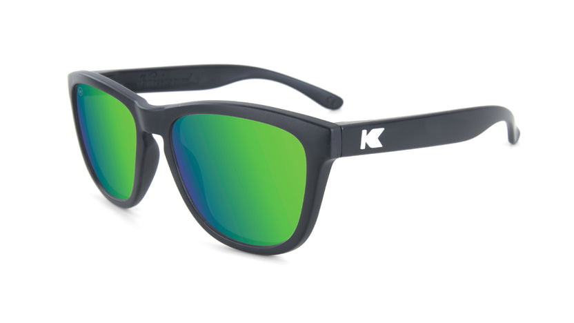 Kids Sunglasses with Matte Black Frames and Green Moonshine Mirrored Lenses, Flyover