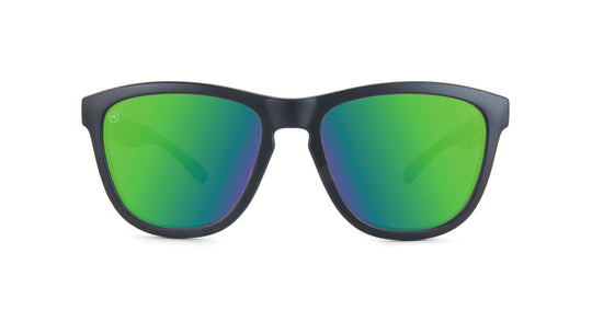 Kids Sunglasses with Matte Black Frames and Green Moonshine Mirrored Lenses, Front
