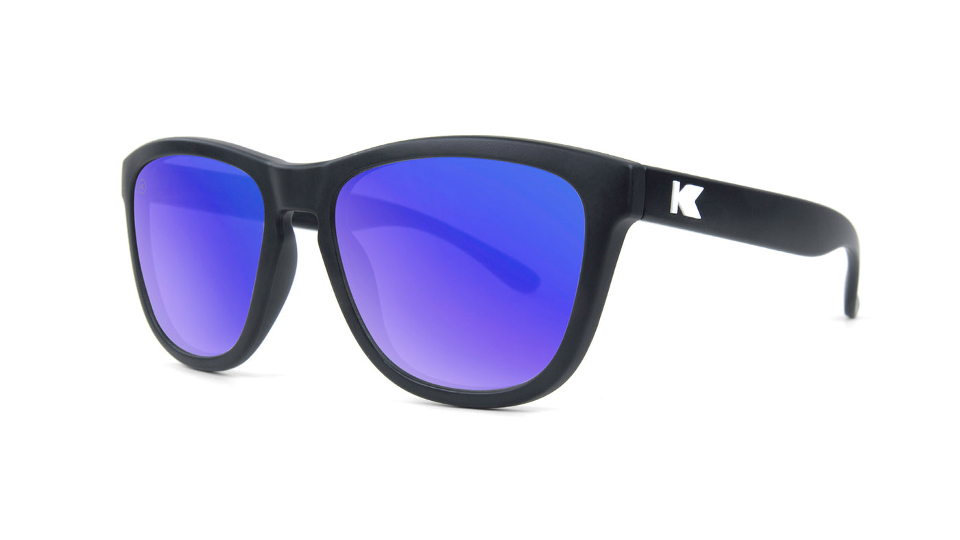 Knockaround Kids Sunglasses Black Frames with Blue Moonshine Lenses, Threequarter