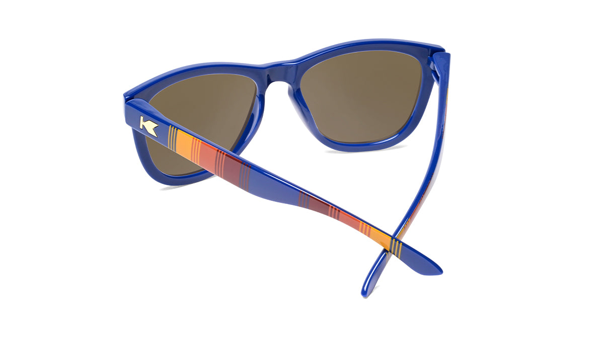 Sunglasses with Glossy Blue Frames and Polarized Amber Lenses, Back