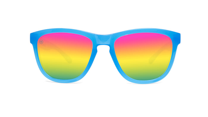 Kids Sunglasses with Glossy Blue Frame and Rainbow Lenses, Front