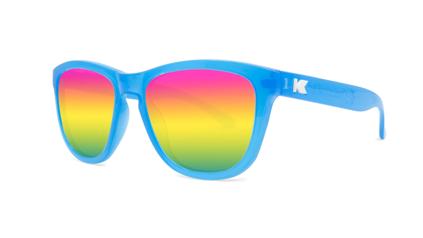 Kids Sunglasses with Glossy Blue Frame and Rainbow Lenses, Threequarter