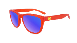 Red kids sunglasses with blue lenses