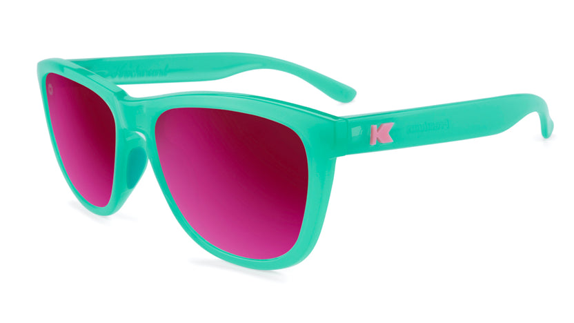 Sport Sunglasses with Aquamarine Frame and Polarized Fuchsia Lenses, Flyover