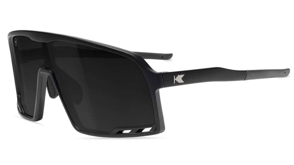 Sport Sunglasses with Black Frames and Black Smoke Lenses, Flyover