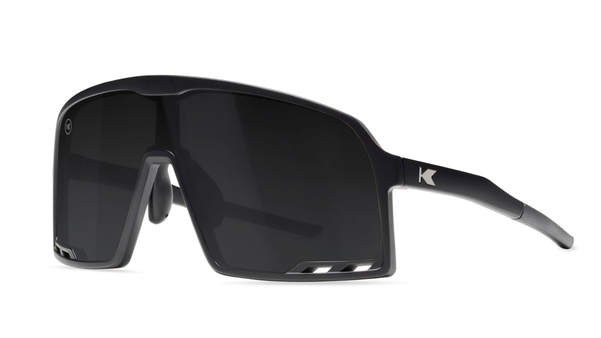 Sport Sunglasses with Black Frames and Black Smoke Lenses, Threequarter