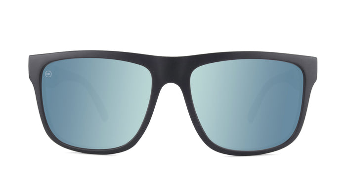 Sunglasses with Matte Black Frames and Polarized Sky Blue Lenses, Front