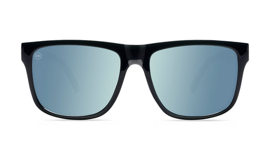 Sunglasses with Glossy Black Frames and Polarized Sky Blue Lenses, Front