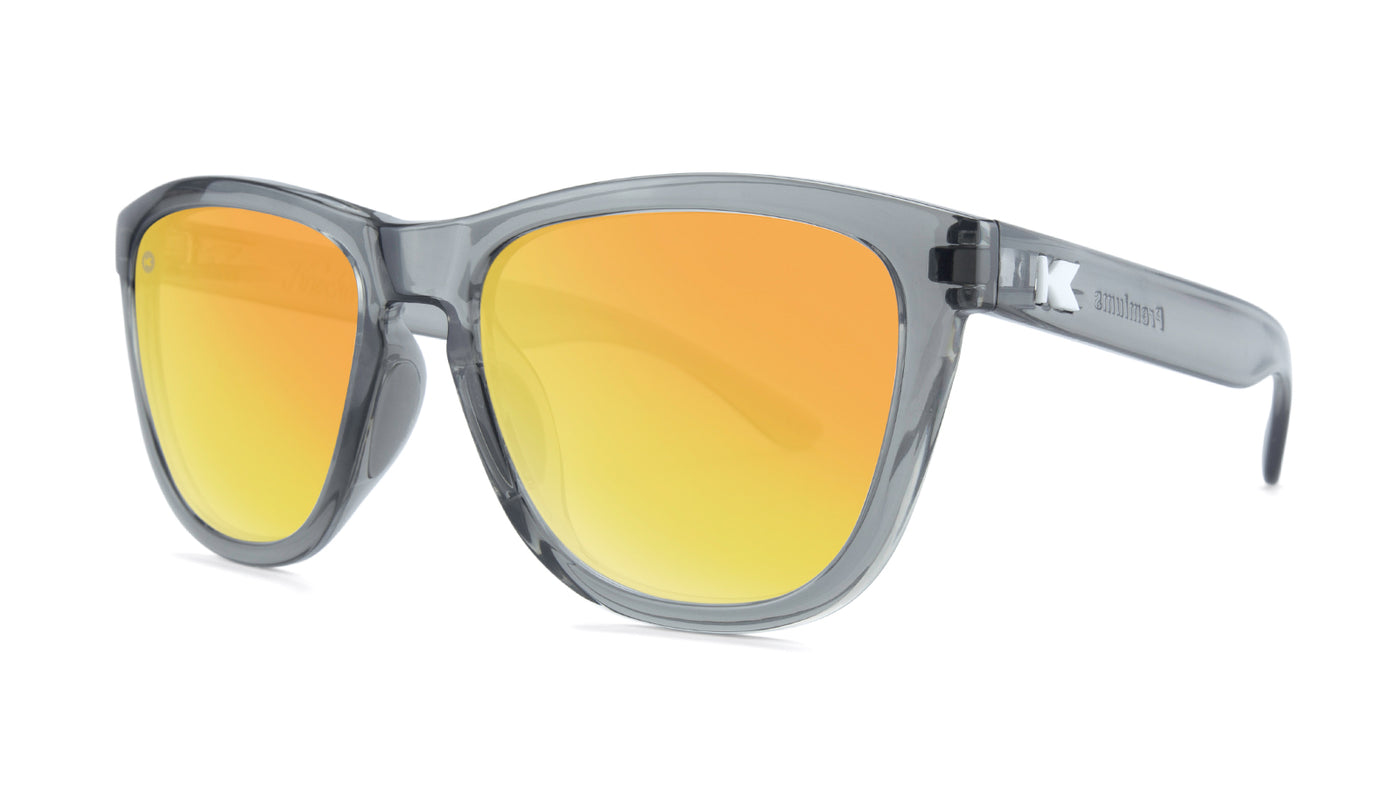 Sport Sunglasses with Clear Grey Frame and Polarized Orange Sunset Lenses, Threequarter
