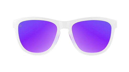 Sport Sunglasses with Clear Jelly Frame and Polarized Purple Lenses, Front