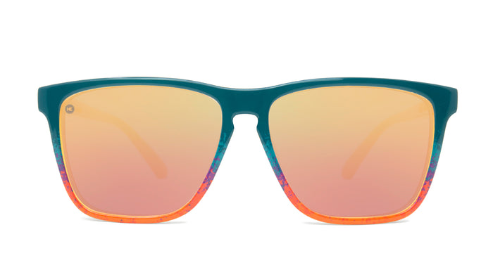 Sunglasses with Speckled Sunset Frames and Polarized Rose Gold Lenses. Front
