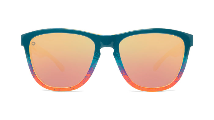 Sunglasses with Speckled Sunset Frames and Polarized Rose Gold Lenses. Front