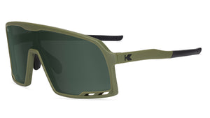 Knockaround Sport Sunglasses with Army Green Frames and Aviator Green Lenses, Flyover