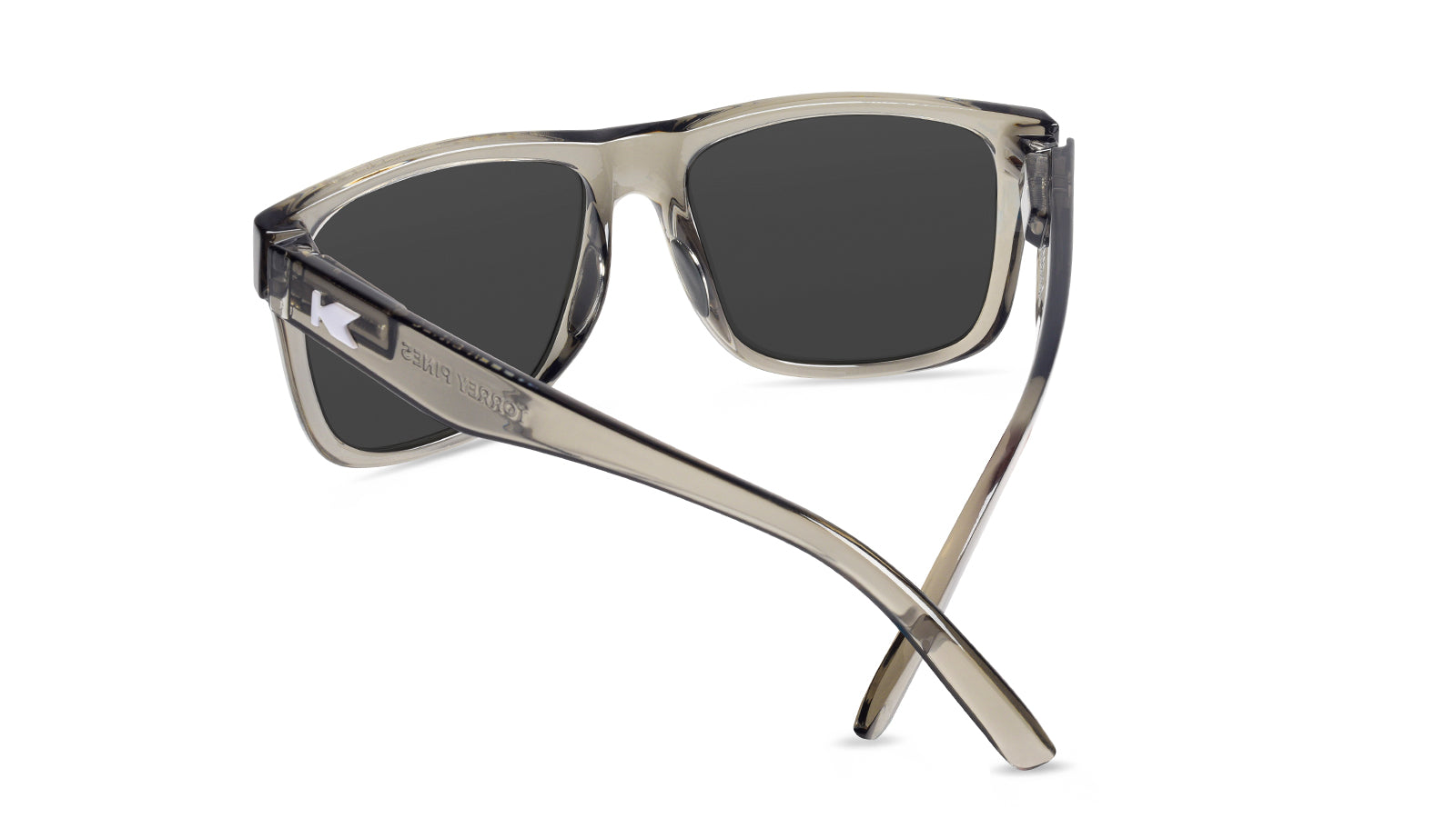 Sunglasses with Clear Grey Frames and Polarized Red Sunset Lenses, Back
