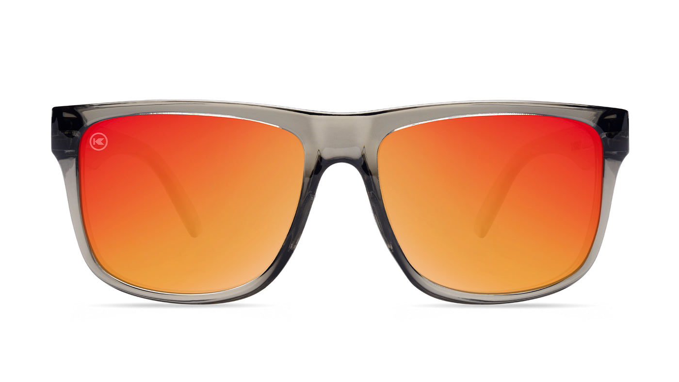 Sunglasses with Clear Grey Frames and Polarized Red Sunset Lenses, Front