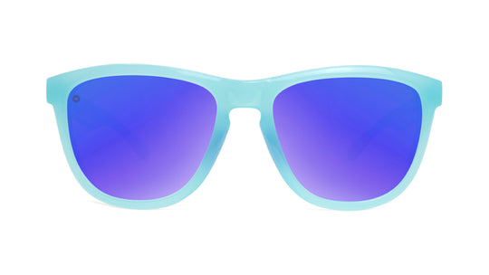 Sunglasses with Icy Blue Frames and Polarized Blue Lenses, Front