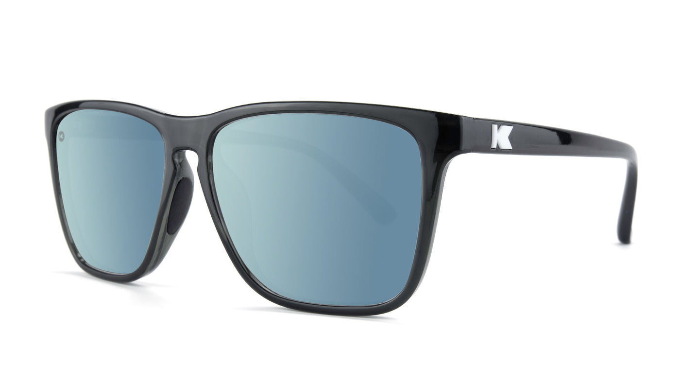 Sport Sunglasses with Jelly Black Frame and Polarized Sky Blue Lenses, Threequarter