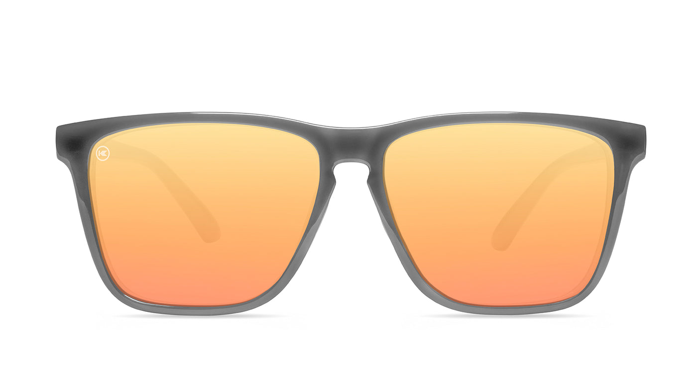 Sunglasses with Grey Frames and Polarized Peach Lenses, Front