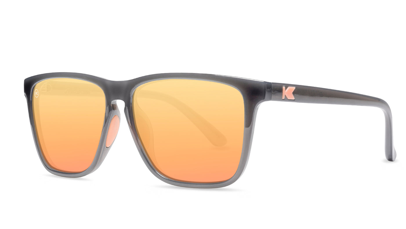 Sunglasses with Grey Frames and Polarized Peach Lenses, Threequarter