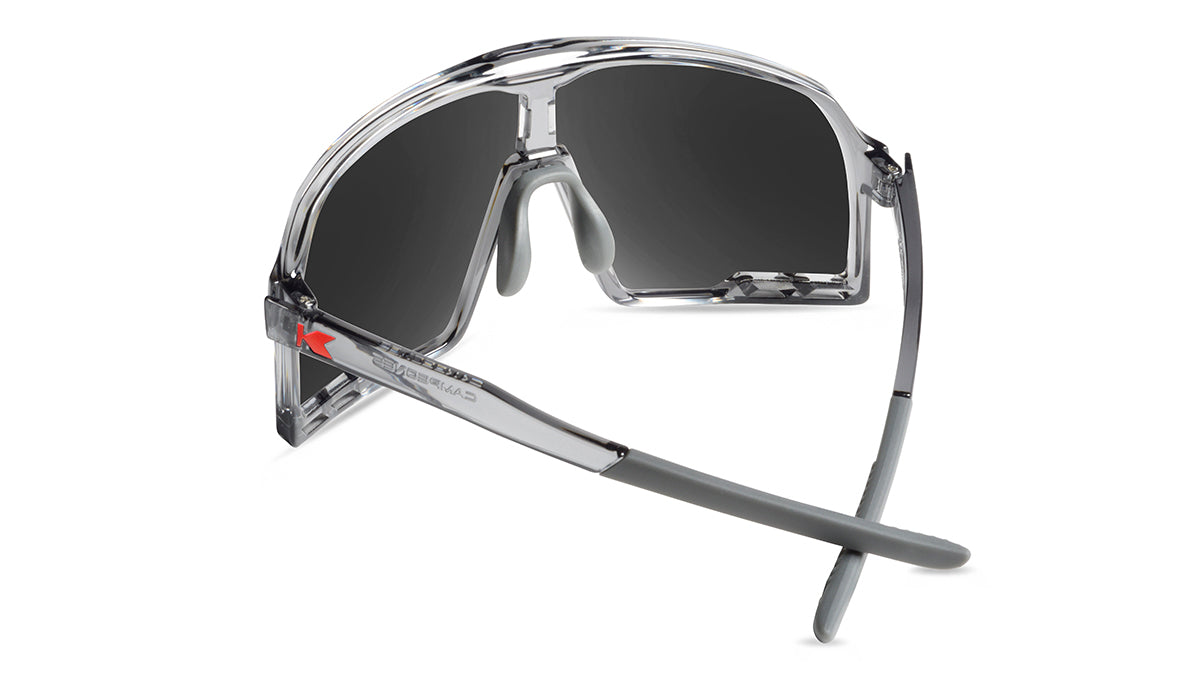 Sport Sunglasses with Clear Grey Frames and Red Sunset Lenses, Back