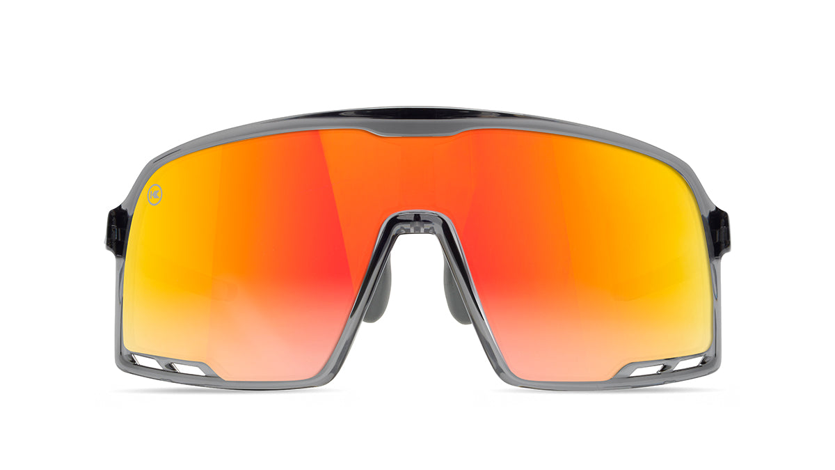 Sport Sunglasses with Clear Grey Frames and Red Sunset Lenses, Front