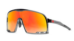 Sport Sunglasses with Clear Grey Frames and Red Sunset Lenses, Threequarter