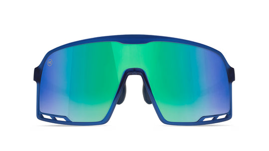 Sport Sunglasses with Rubberized Navy Frames and Caribbean Moonshine Lenses, Front