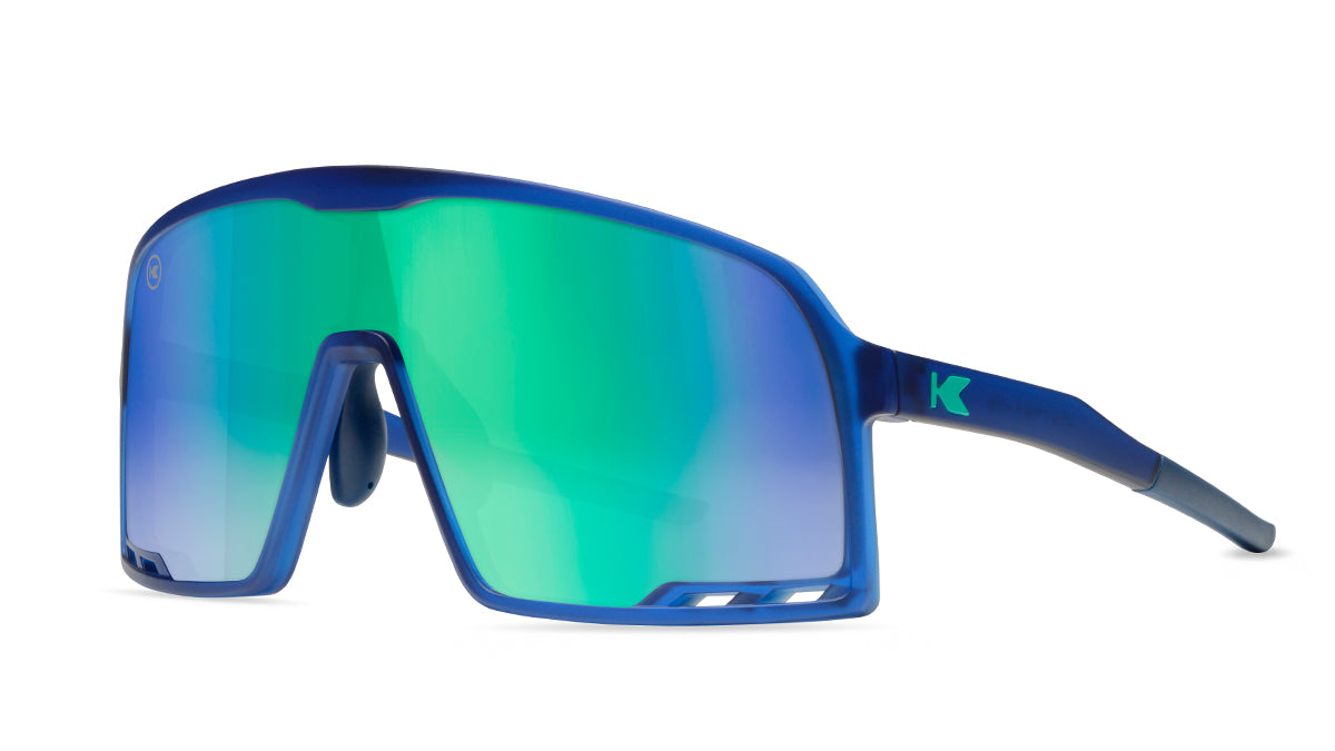 Sport Sunglasses with Rubberized Navy Frames and Caribbean Moonshine Lenses, Threequarter