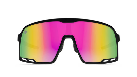Sport Sunglasses with Matte Black Frames and Rainbow Lenses, Front