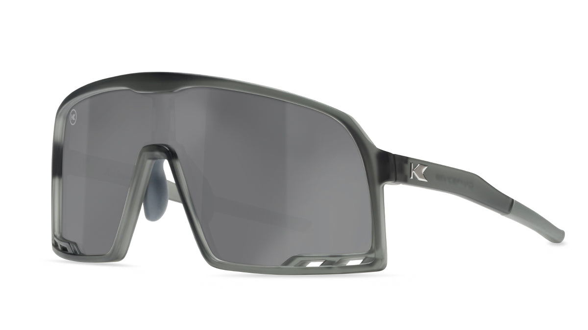 Sport Sunglasses with Frosted Grey Frames and Silver Smoke Lenses, Threequarter