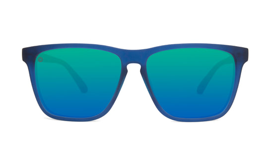 Sunglasses with Navy Frames and Polarized Mint Green Lenses, Front