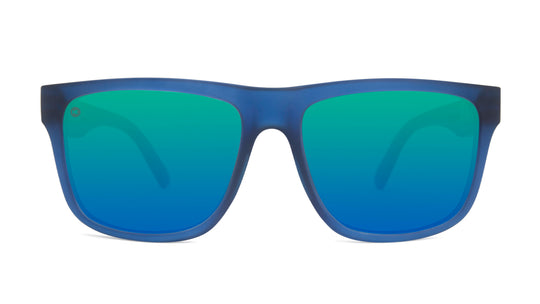 Sunglasses with Navy Frames and Polarized Green Lenses, Front