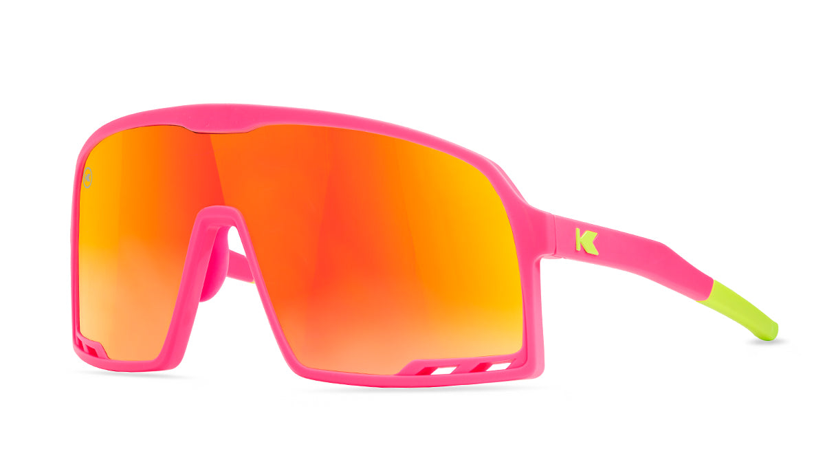 Sunglasses with Hot Pink Frames and Red Sunset Lenses, Threequarter
