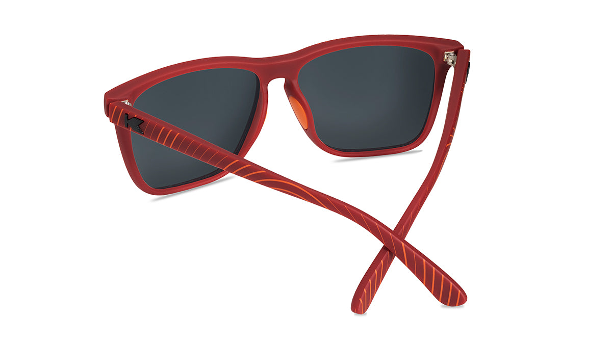 Sunglasses with Matte Red Frames and Polarized Black Smoke Lenses, Back