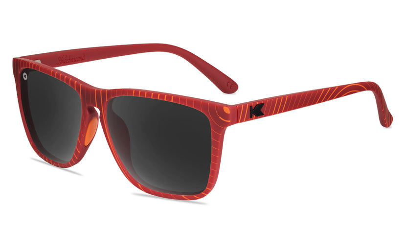 Sunglasses with Matte Red Frames and Polarized Black Smoke Lenses, Flyover