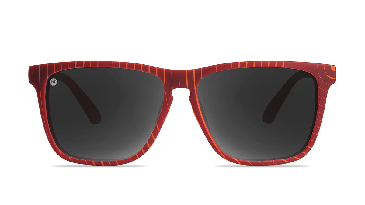 Sunglasses with Matte Red Frames and Polarized Black Smoke Lenses, Front