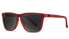 Sunglasses with Matte Red Frames and Polarized Black Smoke Lenses, Threequarter