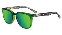 Sunglasses with Emerald haze front frame Translucent smoke puff arms Polarized ganja green lenses