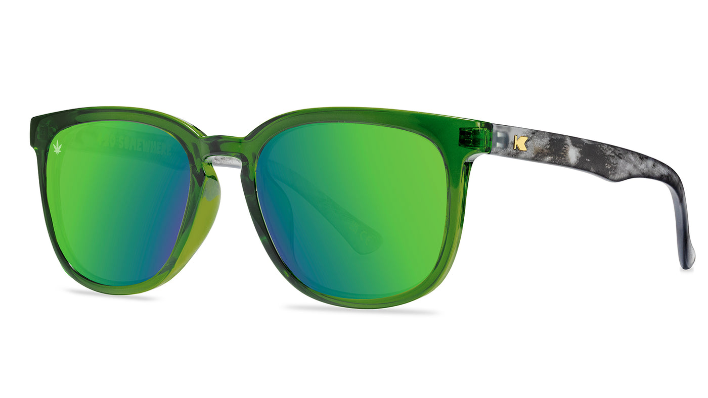 Sunglasses with Emerald haze front frame Translucent smoke puff arms Polarized ganja green lenses