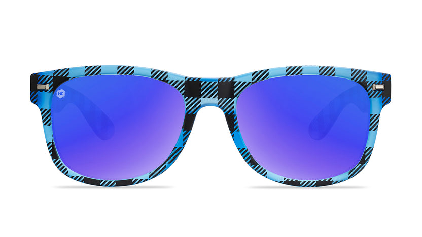 Sunglasses with Blue Buffalo Frames and Polarized Blue Lenses, Front