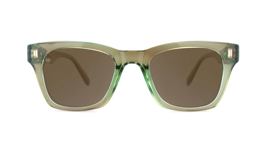 Sunglasses with Aged Sage Frame and Polarized Amber Lenses, Front