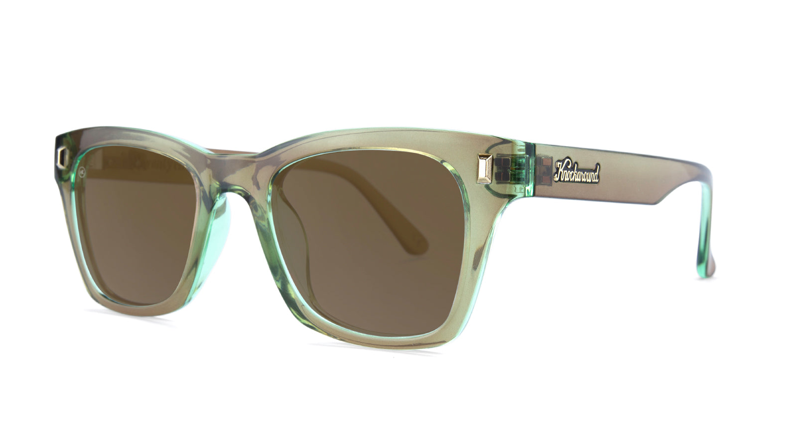 Sunglasses with Aged Sage Frame and Polarized Amber Lenses, Threequarter
