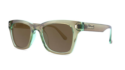 Sunglasses with Aged Sage Frame and Polarized Amber Lenses, Threequarter